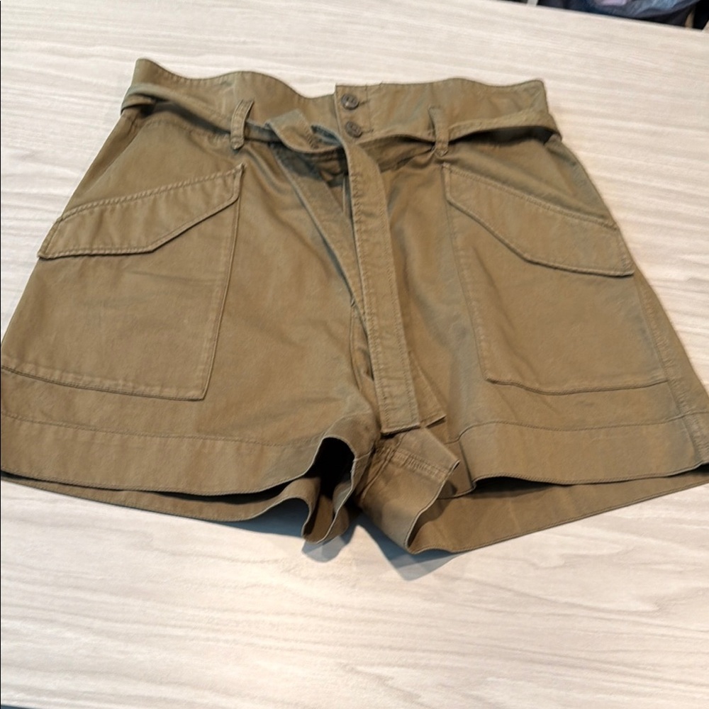 Rag & Bone Paper Bag High-Waist Utility Shorts in Olive - Size 30 - Wore Once!